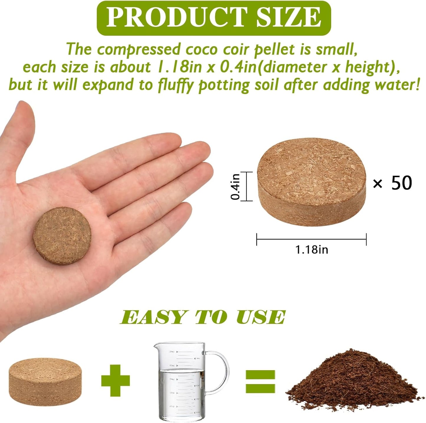 50Pcs(30Mm) Compressed Coco Coir Fiber Potting Soil- Coir Medium, Coconut Soil for Indoors or Outdoors, Bonsai, Herbs, Plants, Flowers and Vegetables