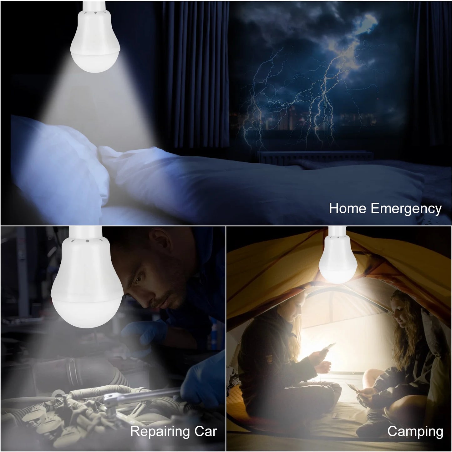 Portable Solar Powered LED Bulb Lights Outdoor Solar Energy Lamp Lighting for Home Fishing Camping Emergency, 3W Rechargeable