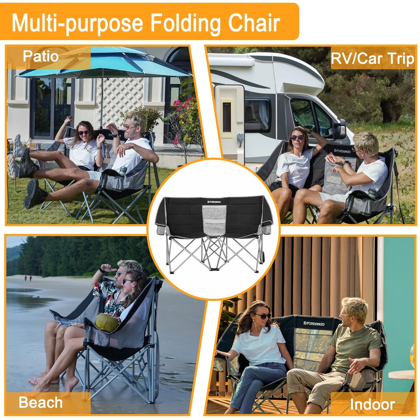 Outdoor Loveseat Chair Portable Double Chair for 2 Person ,Black/Grey