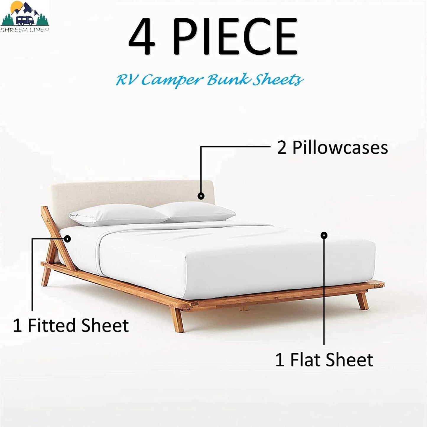 Microfiber RV Sheet Sets, 60X80 Camper Queen, White Solid, Bed Sheets for Campers, Rv'S & Travel Trailers Easy Fit Mattress up to 10 Inch Deep Pockets - Fitted RV Sheets