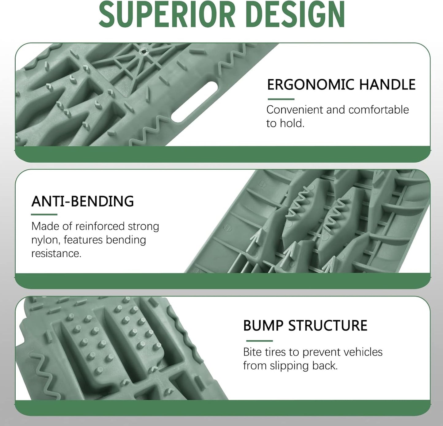 Recovery Traction Boards, Emergency Tracks with Jack Lift Base for Off-Road Sand Mud Snow, 2 Pcs Tire Ladder Mat (Green)