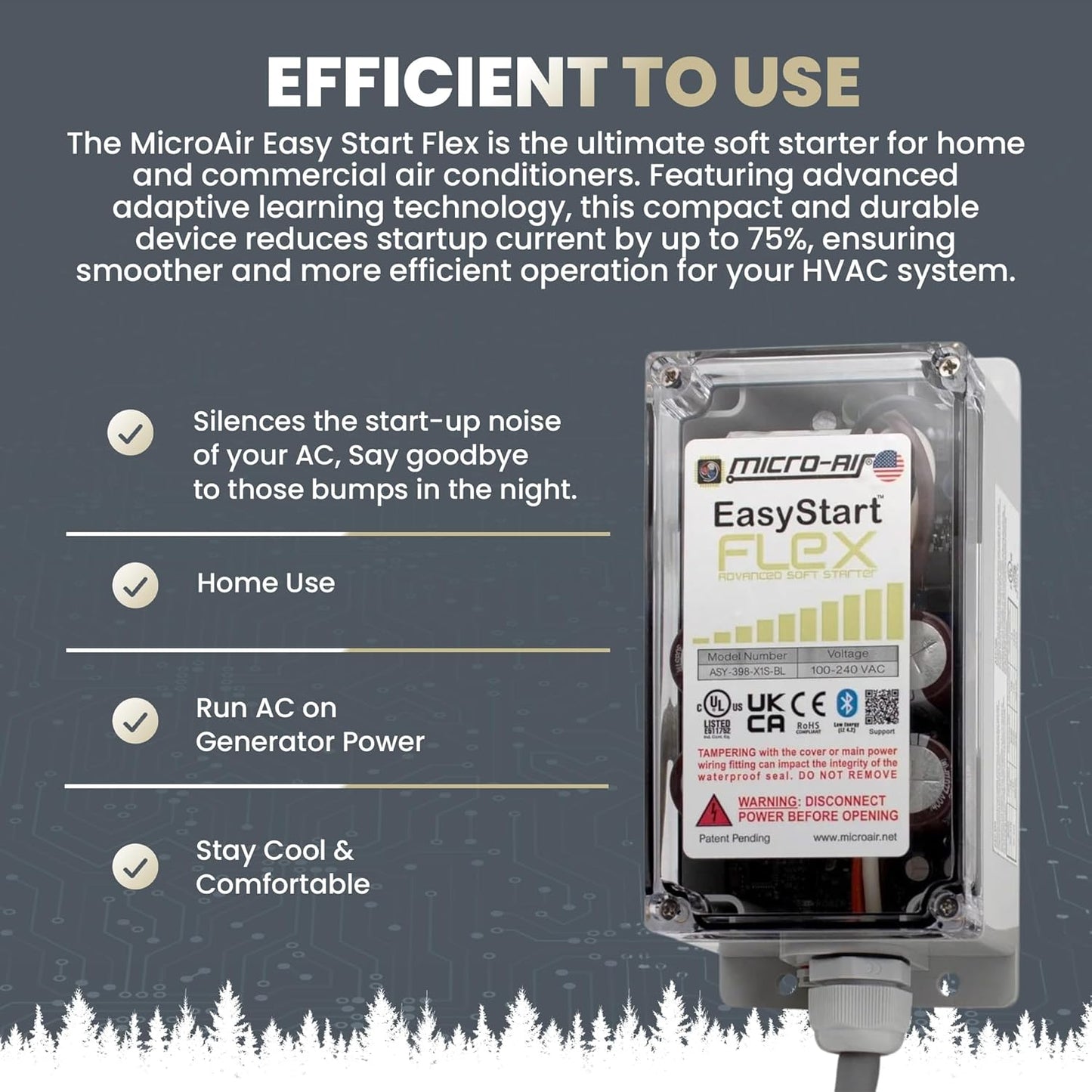 Easystart FLEX 398 - Bluetooth Soft Start Kit for Home Air Conditioner, RV & Commercial Use, Works with Generators, Reduces Power Surge, Efficient Start-Up - up to 6 Tons