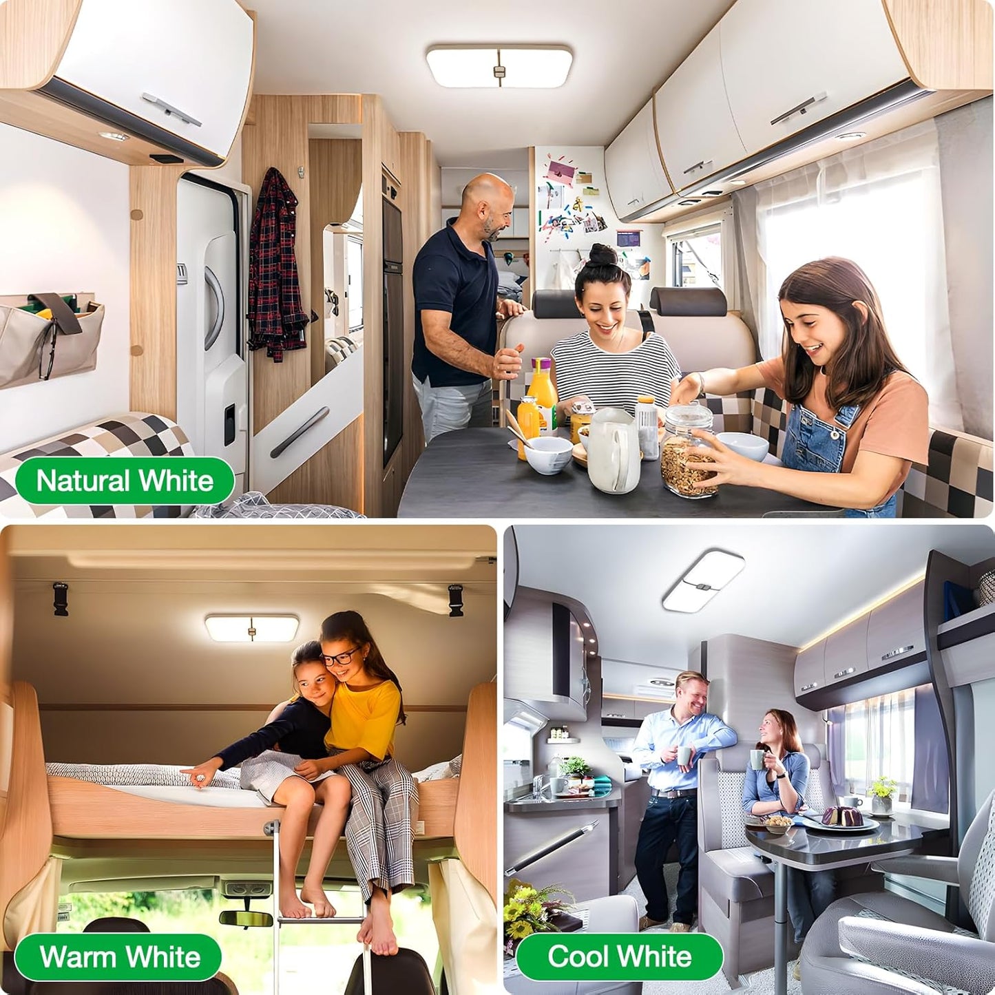 RV Lights Interior, 1800LM 204 Leds Dimmable RV Led Camper Lights Fixtures Interior 12V Volt, 3 Color RV Ceiling Dome Light with Switch for Rv/Camper/Trailer/Boat (Warm+Cool+Natural White)5Pack