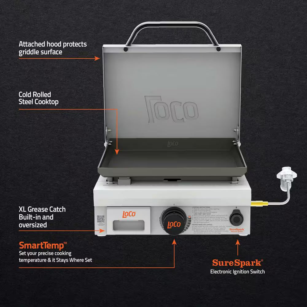 16 In. 1-Burner Portable Tabletop Classic Propane Smarttemp Flat Top Grill/Griddle in Chalk Finish