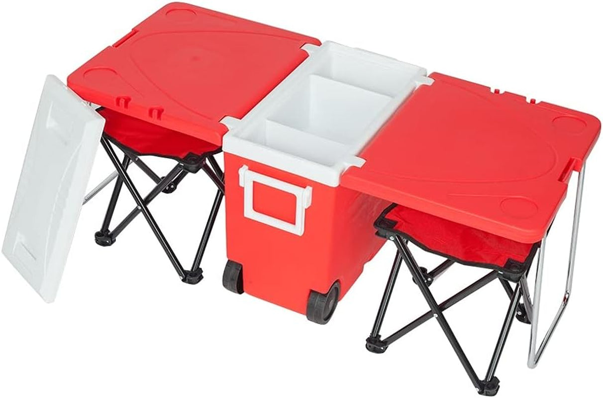 Rolling Cooler with Picnic Table & Foldable Stools - Your All-in-One Camping Solution