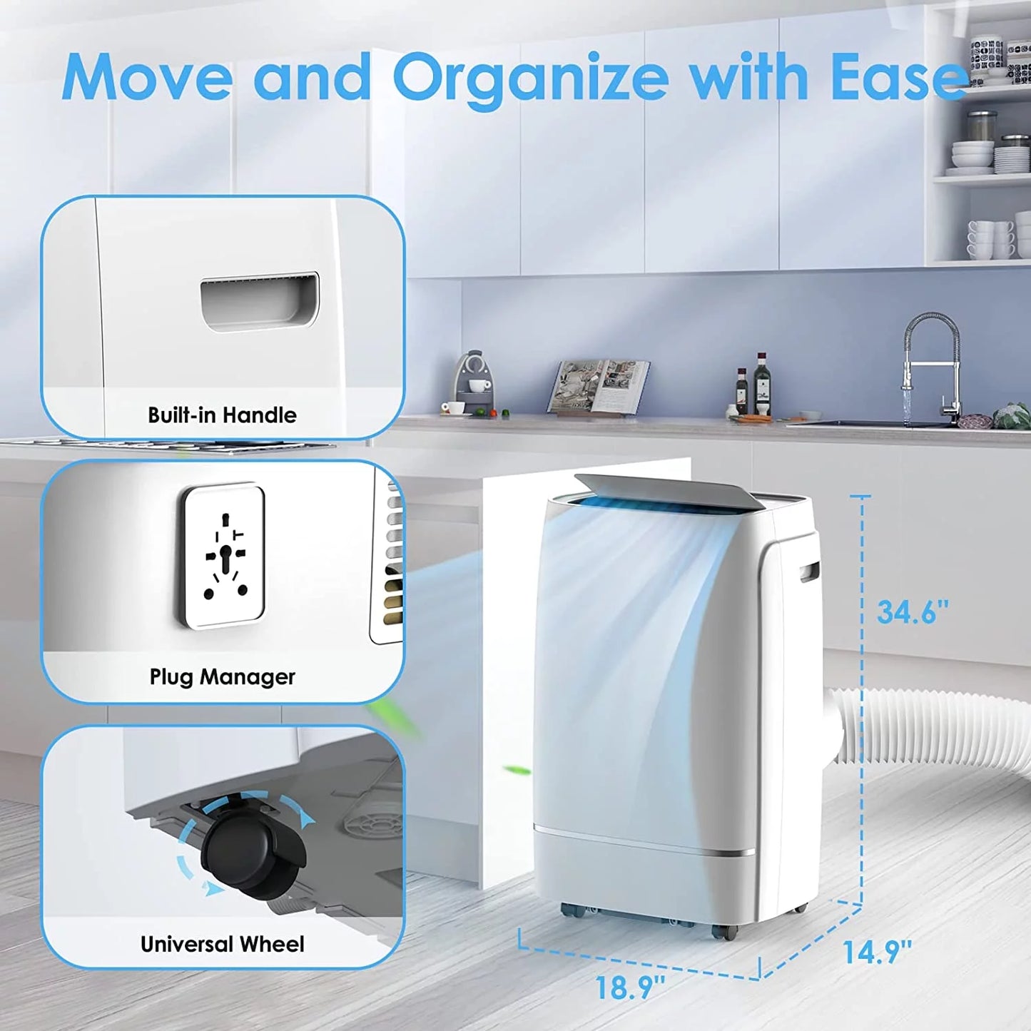 8150BTU (12000 BTU ASHRAE) Portable Air Conditioner, 550 Sq. Ft, 2023 Ultra Quiet 3-In-1 Portable AC Unit, Wide Oscillation, 24H Timer, Air Conditioner Portable for Room, Remote Control