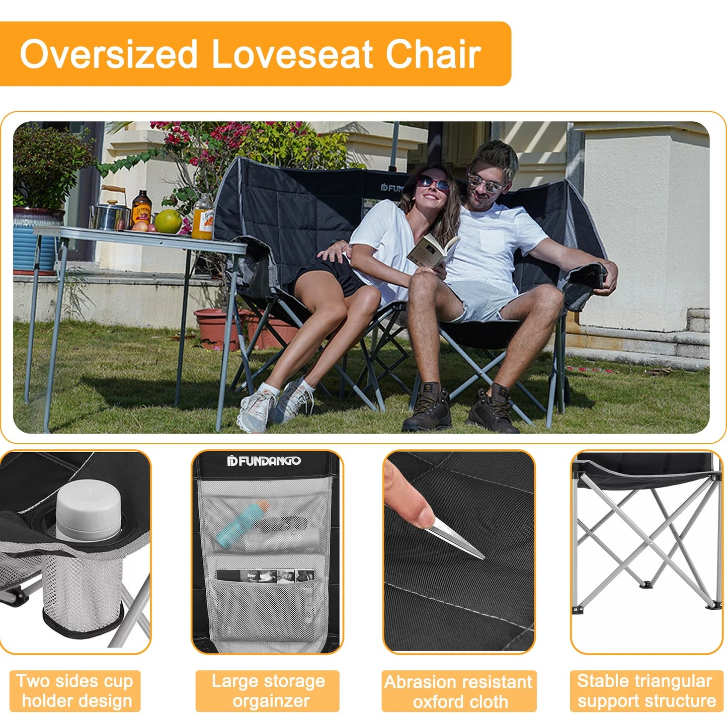 Outdoor Loveseat Chair Portable Double Chair for 2 Person ,Black/Grey