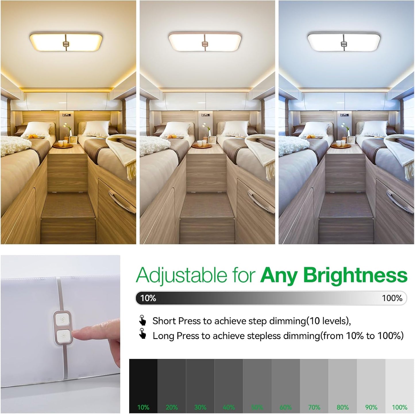 RV Lights Interior, 1800LM 204 Leds Dimmable RV Led Camper Lights Fixtures Interior 12V Volt, 3 Color RV Ceiling Dome Light with Switch for Rv/Camper/Trailer/Boat (Warm+Cool+Natural White)5Pack