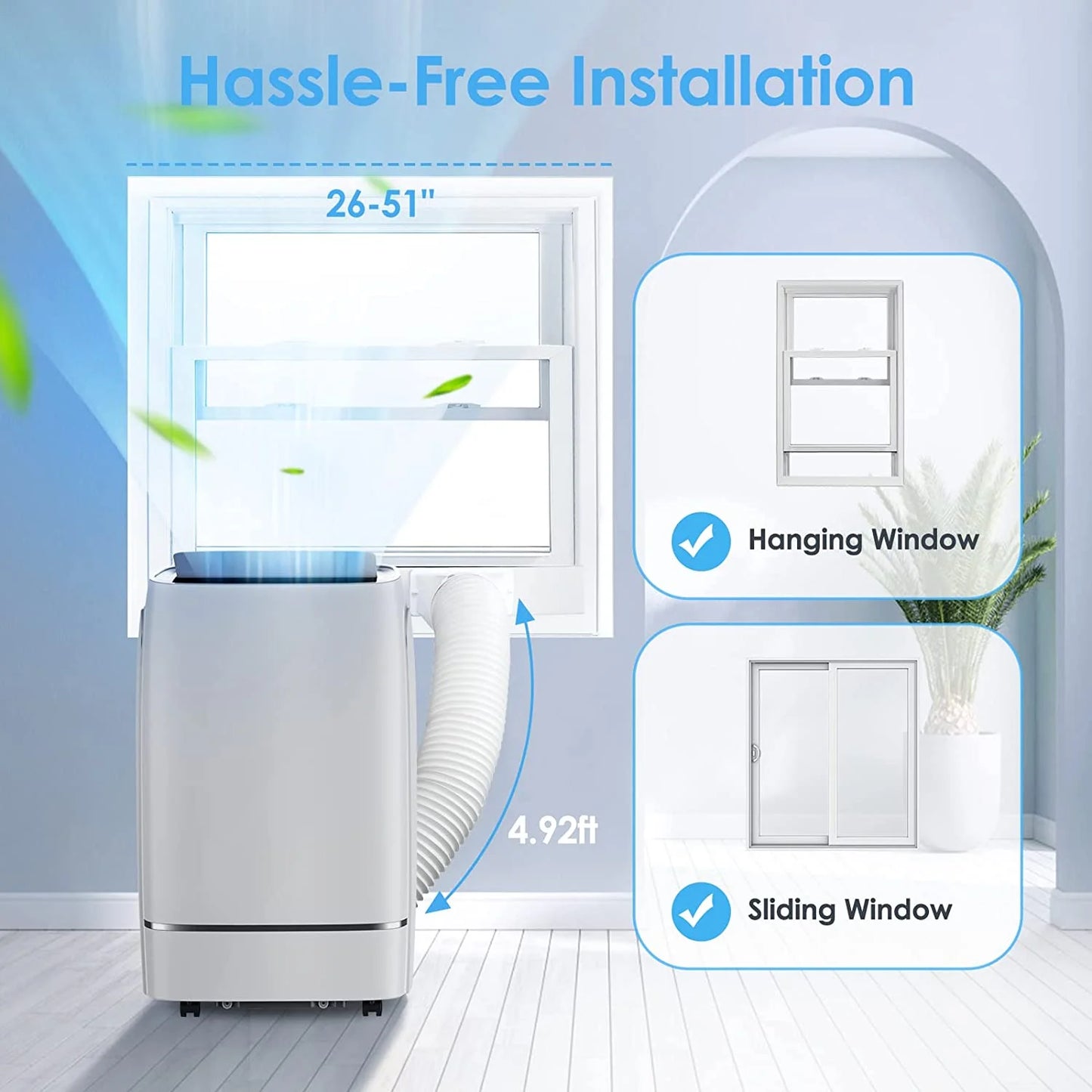 8150BTU (12000 BTU ASHRAE) Portable Air Conditioner, 550 Sq. Ft, 2023 Ultra Quiet 3-In-1 Portable AC Unit, Wide Oscillation, 24H Timer, Air Conditioner Portable for Room, Remote Control