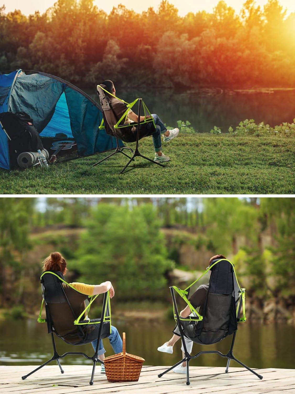 Reclining Camping Chair Portable Heavy Duty Outdoor Folding Camping Chair for Adults Kids,Aluminum Alloy Camping Chair Backrest Folding Swing Chair for Camping,Lawn,Beach,Picnic,Travel,Stargaze
