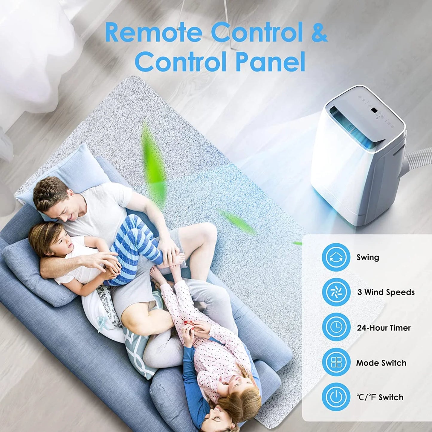 8150BTU (12000 BTU ASHRAE) Portable Air Conditioner, 550 Sq. Ft, 2023 Ultra Quiet 3-In-1 Portable AC Unit, Wide Oscillation, 24H Timer, Air Conditioner Portable for Room, Remote Control