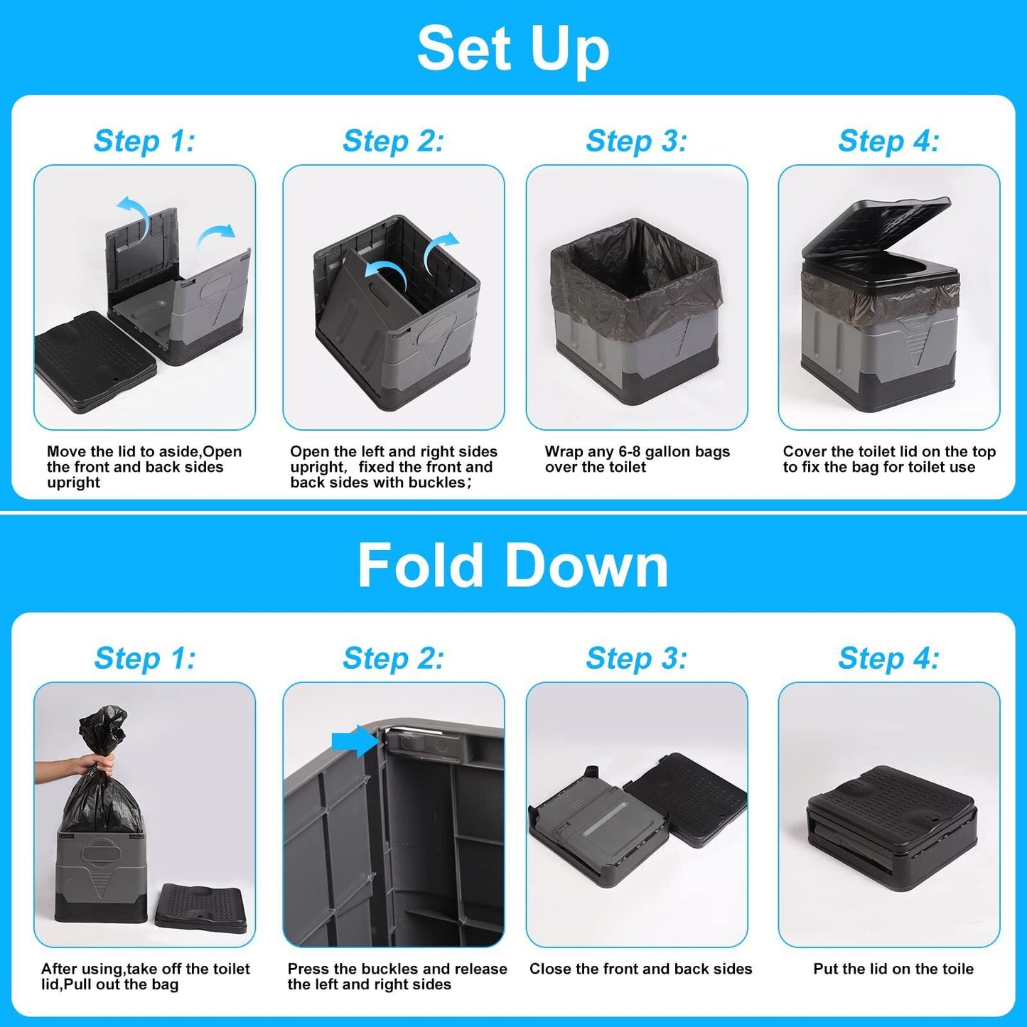 PORMYTRIP Portable Toilet Camping Toilet Foldable Toilet for Car Indoor Outdo...