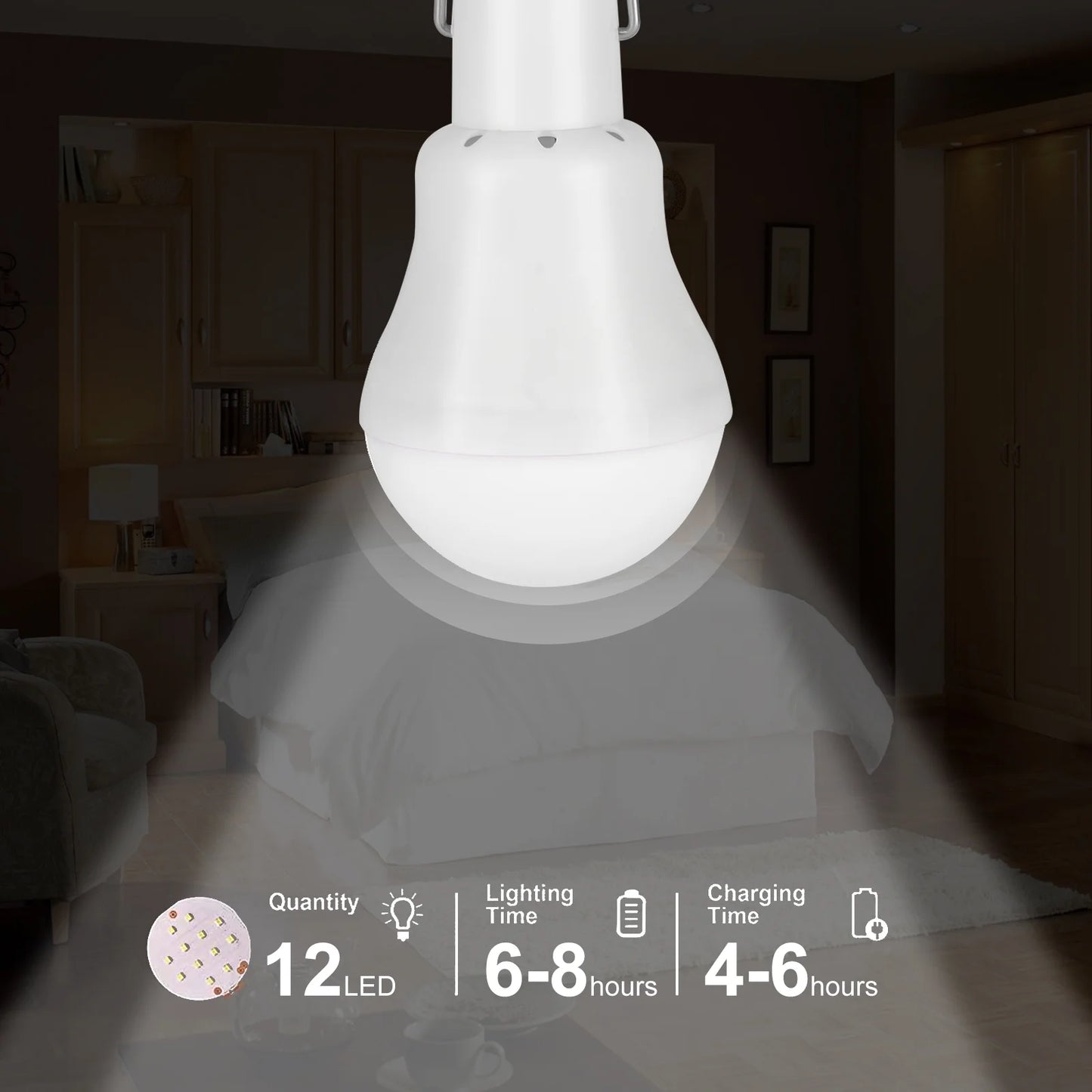 Portable Solar Powered LED Bulb Lights Outdoor Solar Energy Lamp Lighting for Home Fishing Camping Emergency, 3W Rechargeable