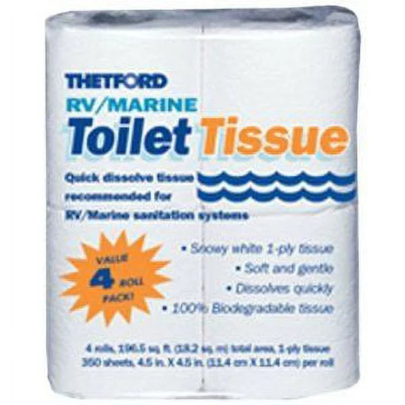 RV/ Marine Toilet Tissue - Toilet Paper for RV and Marine - 1-Ply - 4 Rolls - 20804