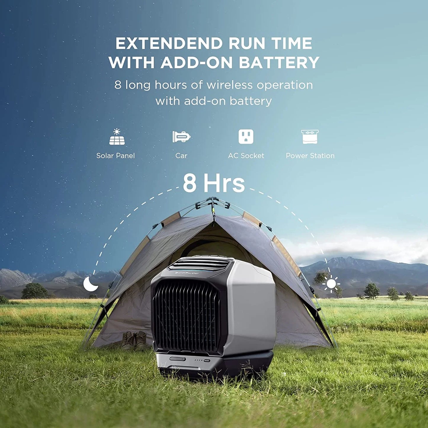 Portable Air Conditioner with Heat 5100 BTU for Outdoor WAVE 2, Air Conditioning Unit , Air Portable AC for Tent Camping/Rvs or Home Use (Battery Included)
