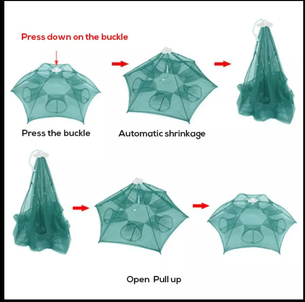 Folded Umbrella Nylon Fish Trap 8 Hole Fishing nets for Fish Shrimp And Crabs