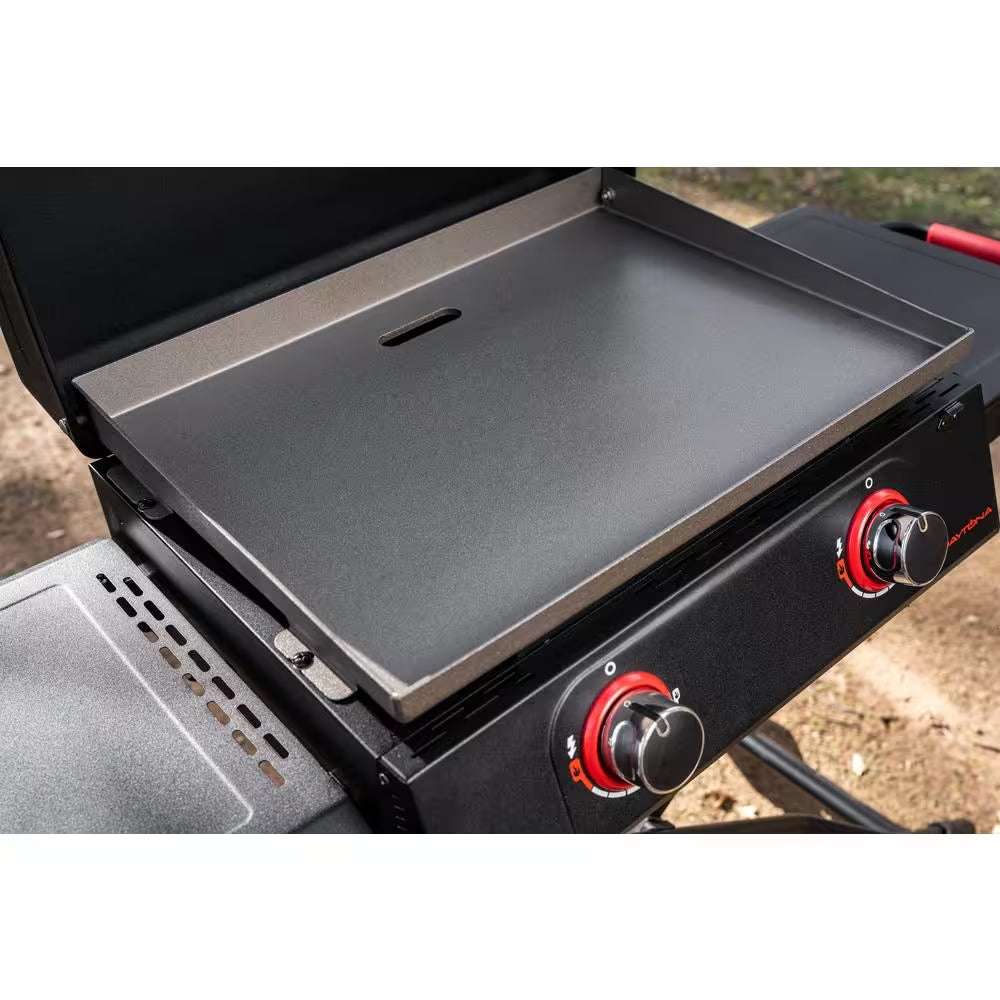 Daytona 2-Burner Propane Gas Grill 21 In. Flat Top Griddle with Foldable Cart in Black