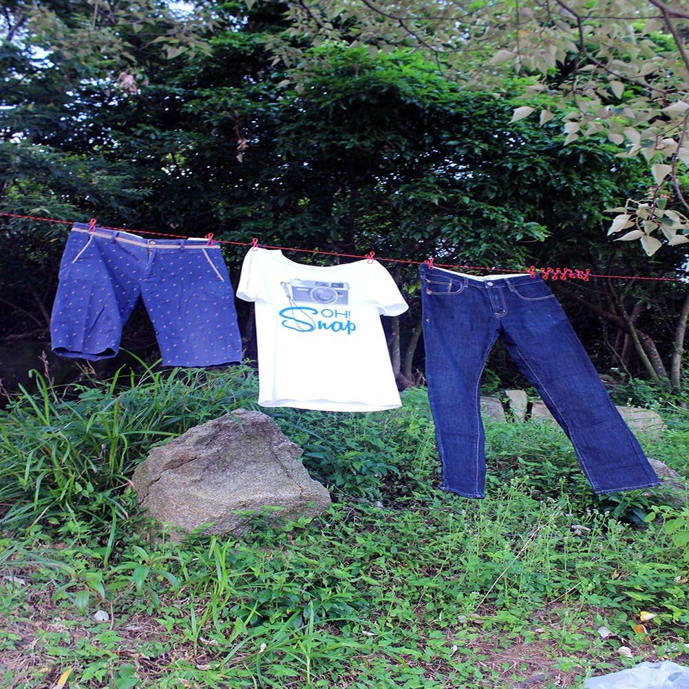 Travel Clothesline,4M/13Ft Portable Retractable Adjustable Clothes Line Rope with 1 Waterproof Bag, 12 Clothespins, 13 Anti-Skid Clips for Outdoor and Indoor(Blue)