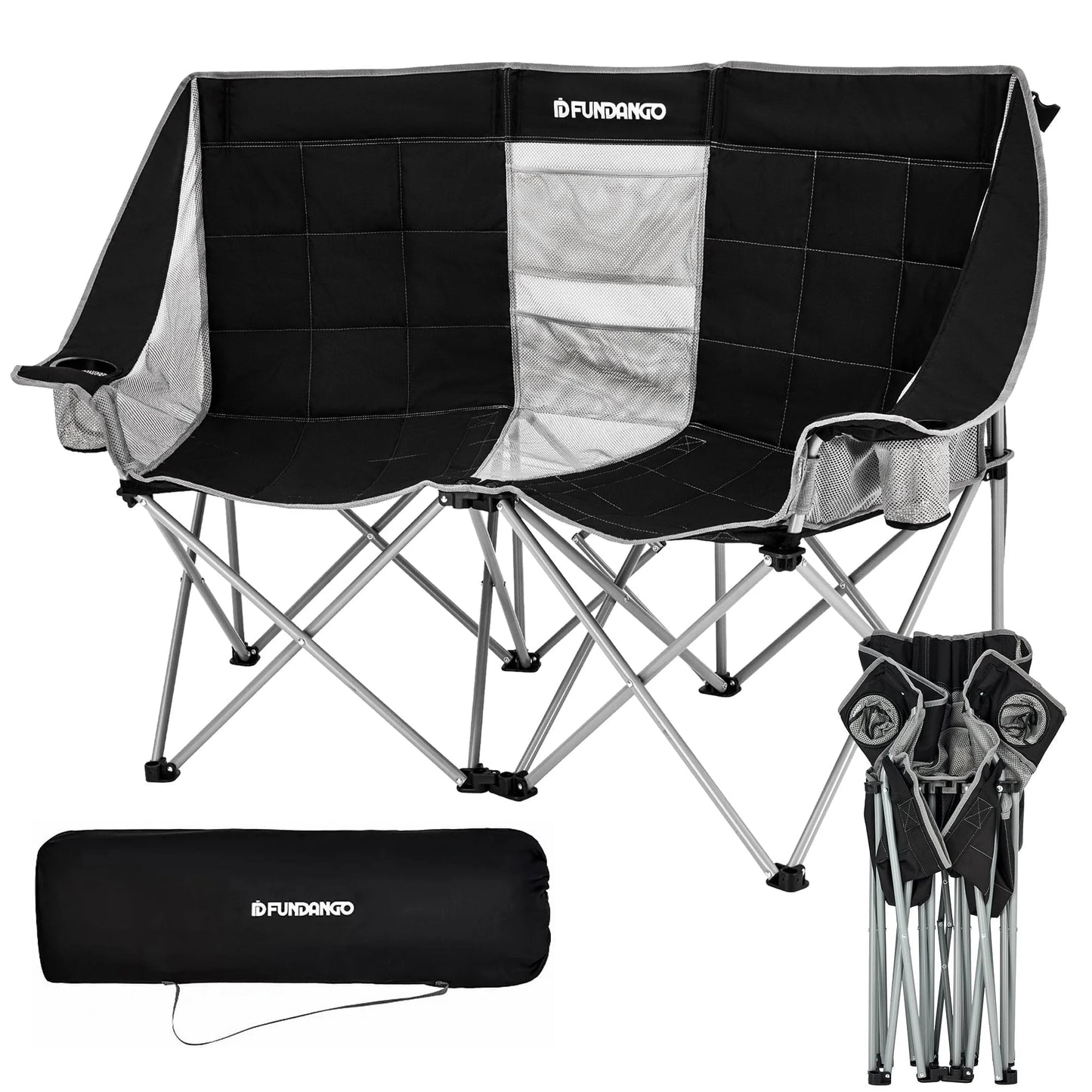 Outdoor Loveseat Chair Portable Double Chair for 2 Person ,Black/Grey