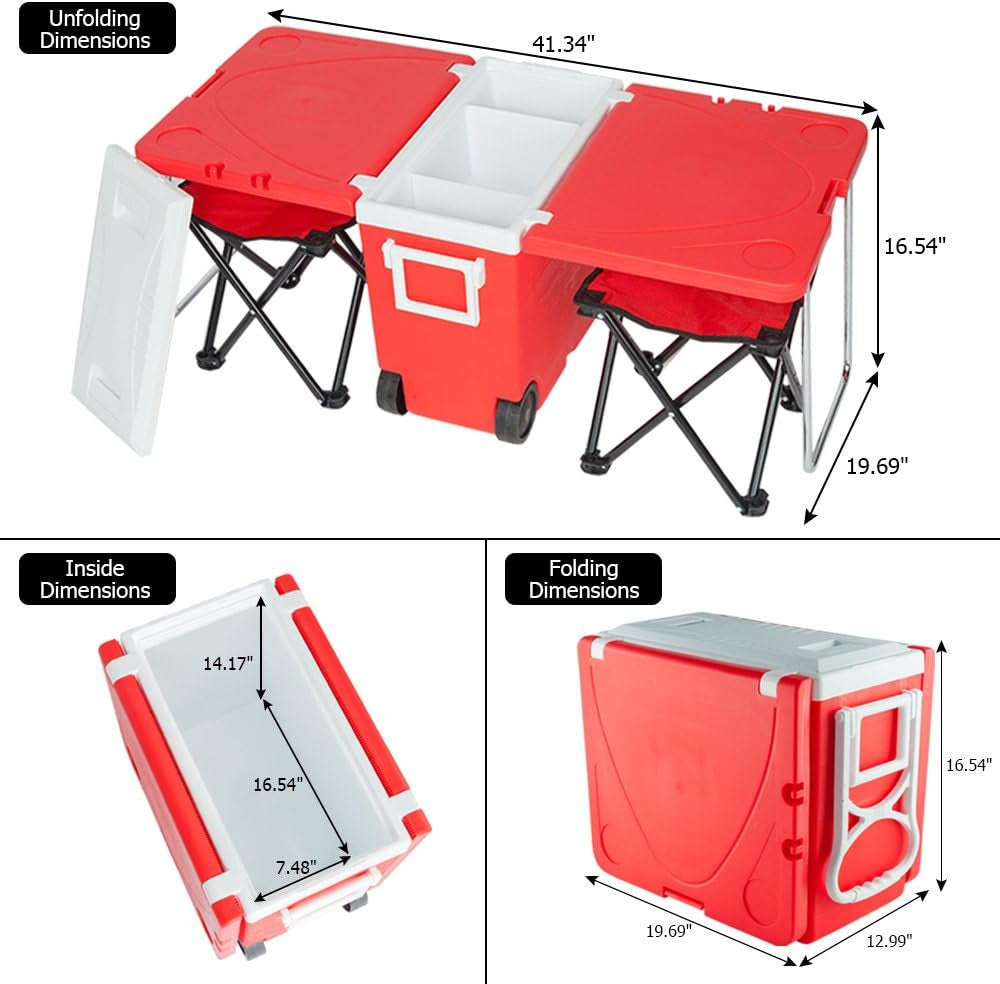 Rolling Cooler with Picnic Table & Foldable Stools - Your All-in-One Camping Solution