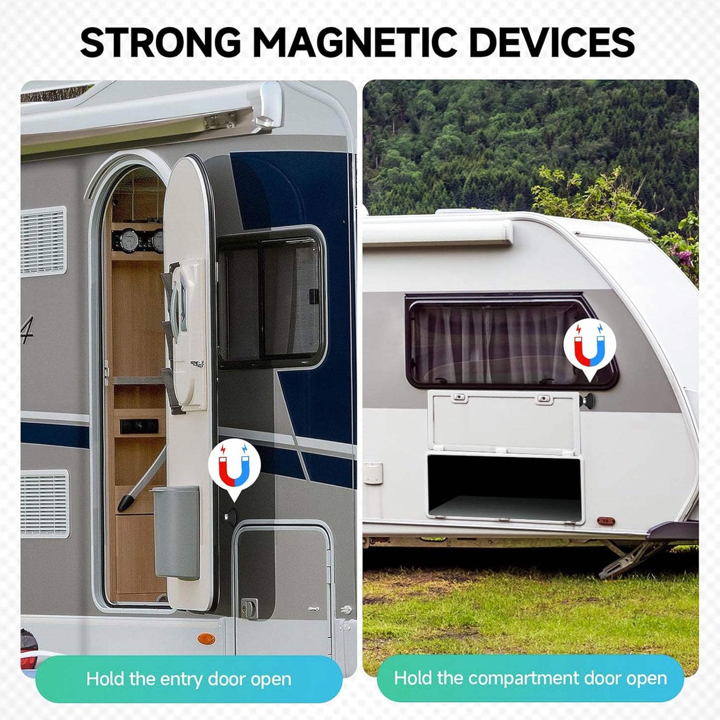 RV Magnetic Door Catch RV Door Holder Catches for RV Baggage Door, Camper, Trailer (Black, 2 Pack)