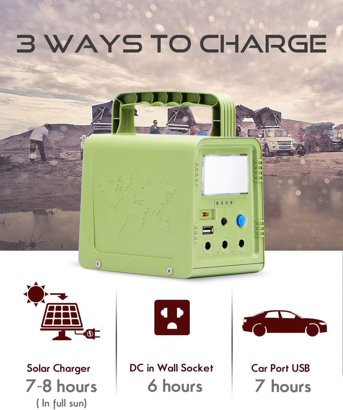 Portable Power Station with Solar Panel, 84Wh, Solar Generator Kit with Flashlights for Home Emergency Backup Power, Camping Lights with Battery, USB DC Outlets, for Travel Fishing Hunting