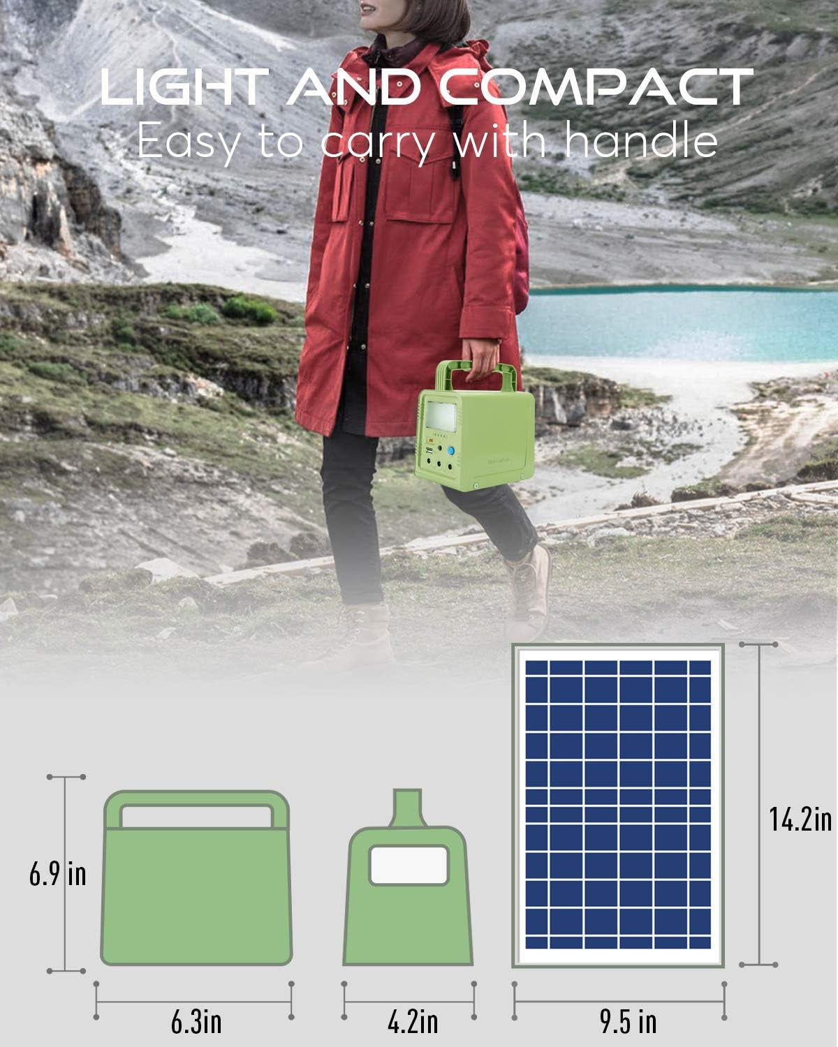 Portable Power Station with Solar Panel, 84Wh, Solar Generator Kit with Flashlights for Home Emergency Backup Power, Camping Lights with Battery, USB DC Outlets, for Travel Fishing Hunting