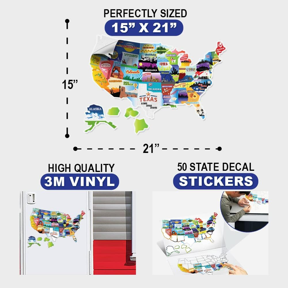 Camper RV Decal Sticker - USA Map for Motorhome Trailer - Camper & RV Accessories - Track States You’Ve Traveled with Our Camper Decal (21" X 15")