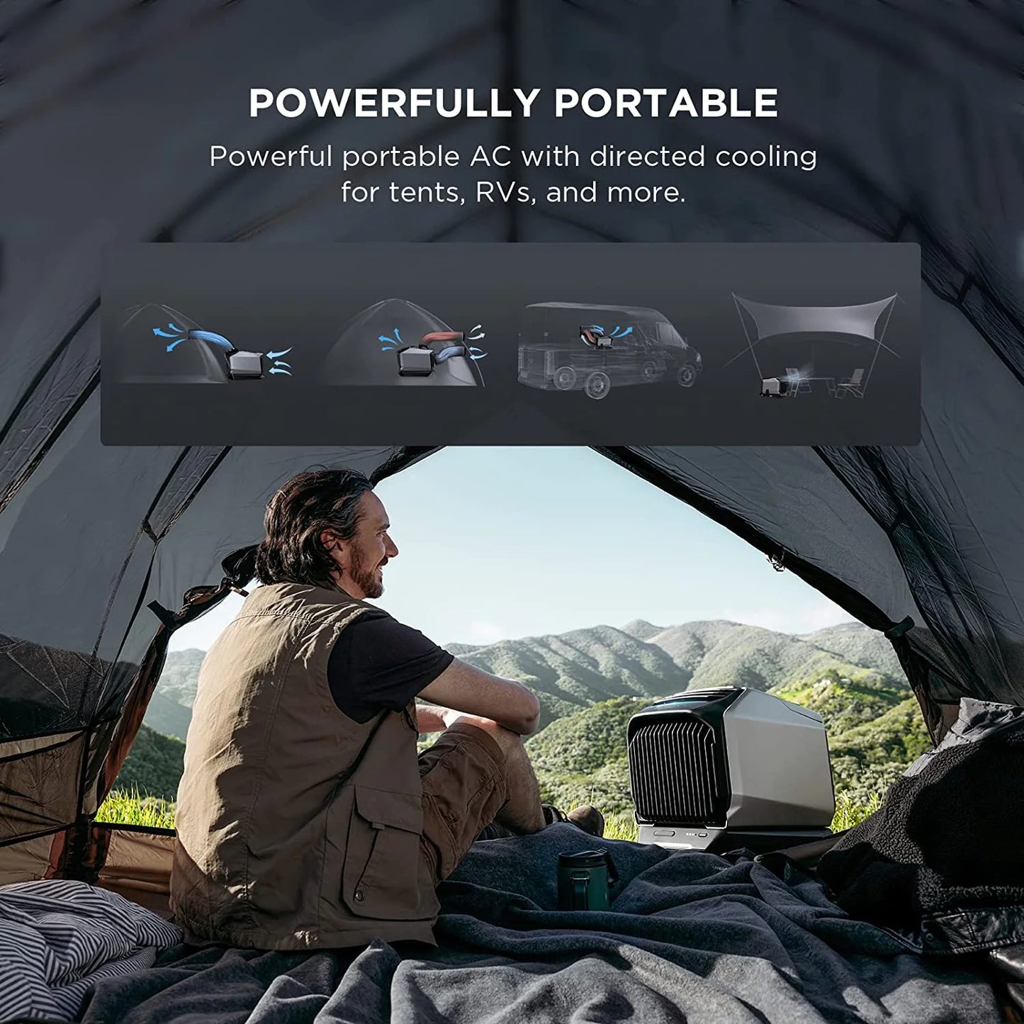 Portable Air Conditioner with Heat 5100 BTU for Outdoor WAVE 2, Air Conditioning Unit , Air Portable AC for Tent Camping/Rvs or Home Use (Battery Included)