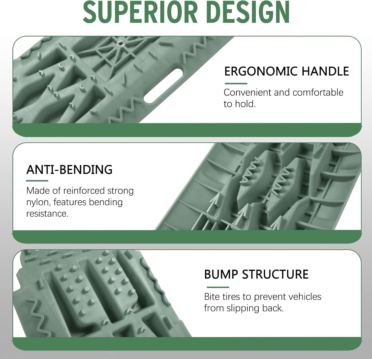 Recovery Traction Boards, Emergency Tracks with Jack Lift Base for Off-Road Sand Mud Snow, 2 Pcs Tire Ladder Mat (Green)