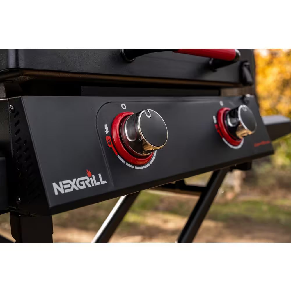 Daytona 2-Burner Propane Gas Grill 21 In. Flat Top Griddle with Foldable Cart in Black