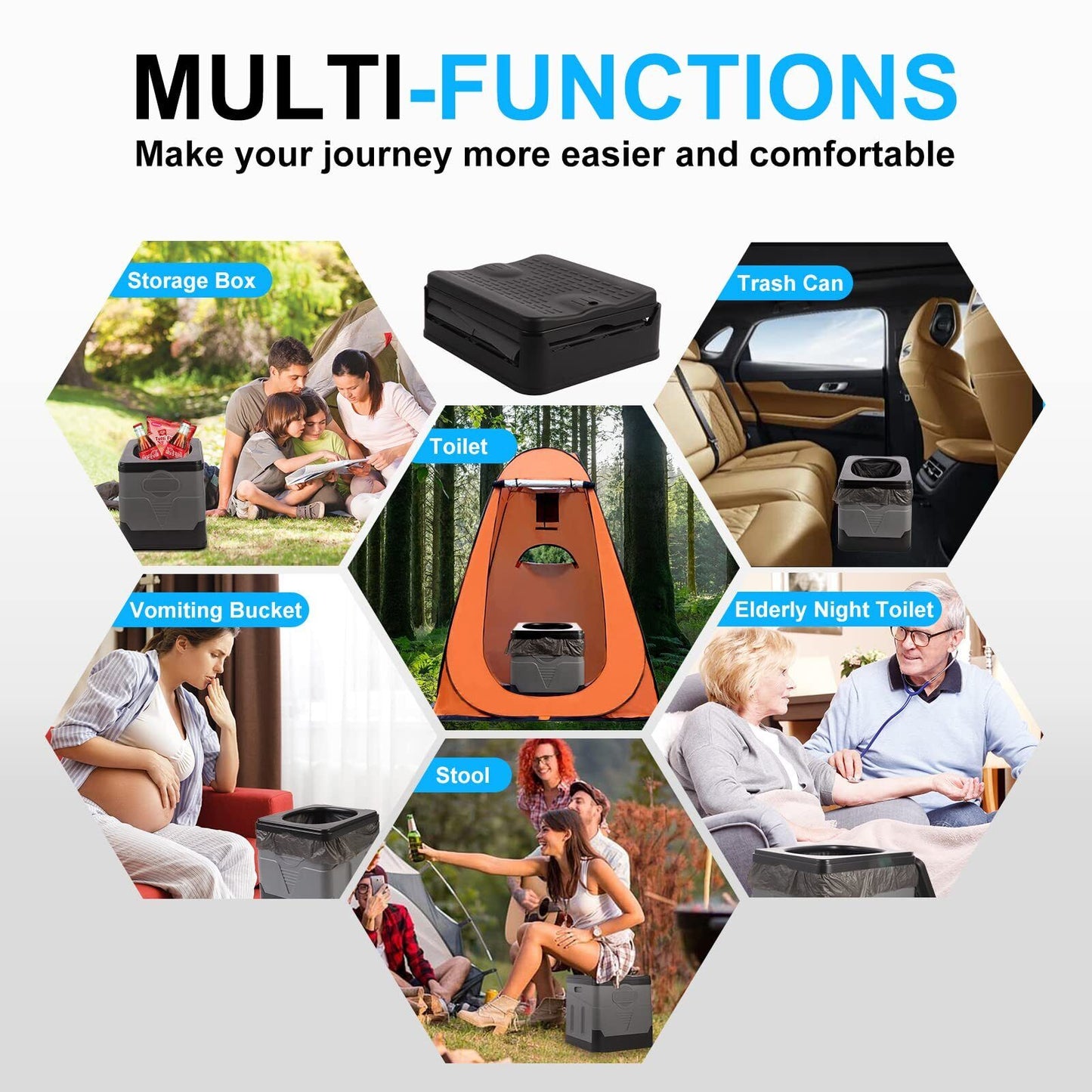 PORMYTRIP Portable Toilet Camping Toilet Foldable Toilet for Car Indoor Outdo...