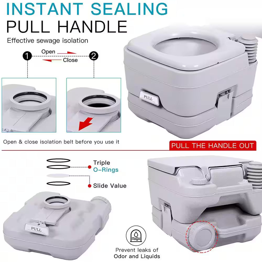 2.6 Gal. Gray Porta Potty Portable Toilet No Leakage Camping RV Outdoor Toilet