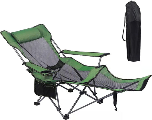 Camping Lounge Chair, Portable Reclining Camping Chair, Folding Camping Chair with Footrest,Headrest & Storage Bag,Mesh Recliner with Backpack, 330Lbs Weight Capacity