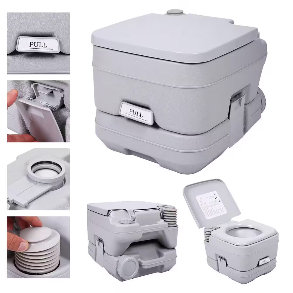 2.6 Gal. Gray Porta Potty Portable Toilet No Leakage Camping RV Outdoor Toilet