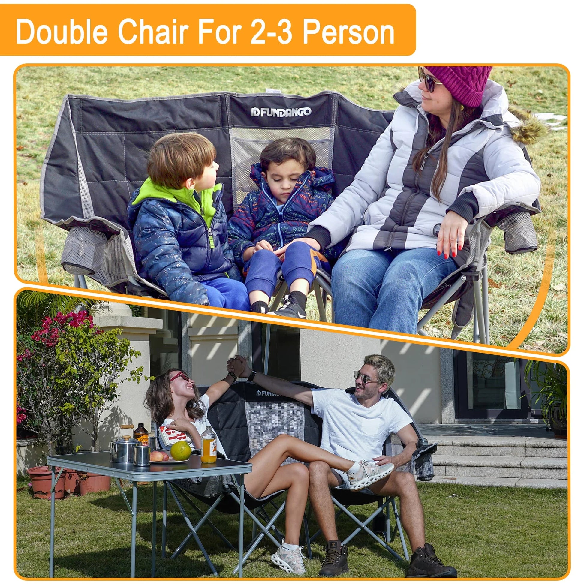 Outdoor Loveseat Chair Portable Double Chair for 2 Person ,Black/Grey