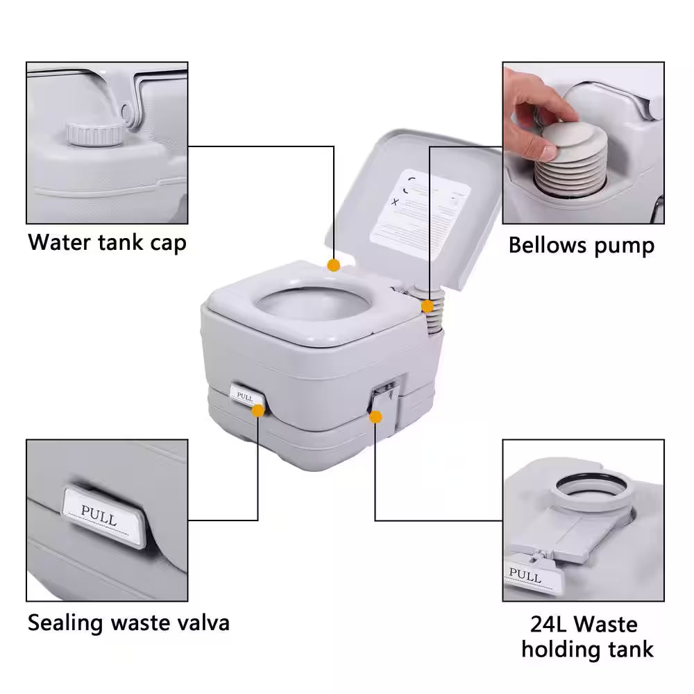 2.6 Gal. Gray Porta Potty Portable Toilet No Leakage Camping RV Outdoor Toilet