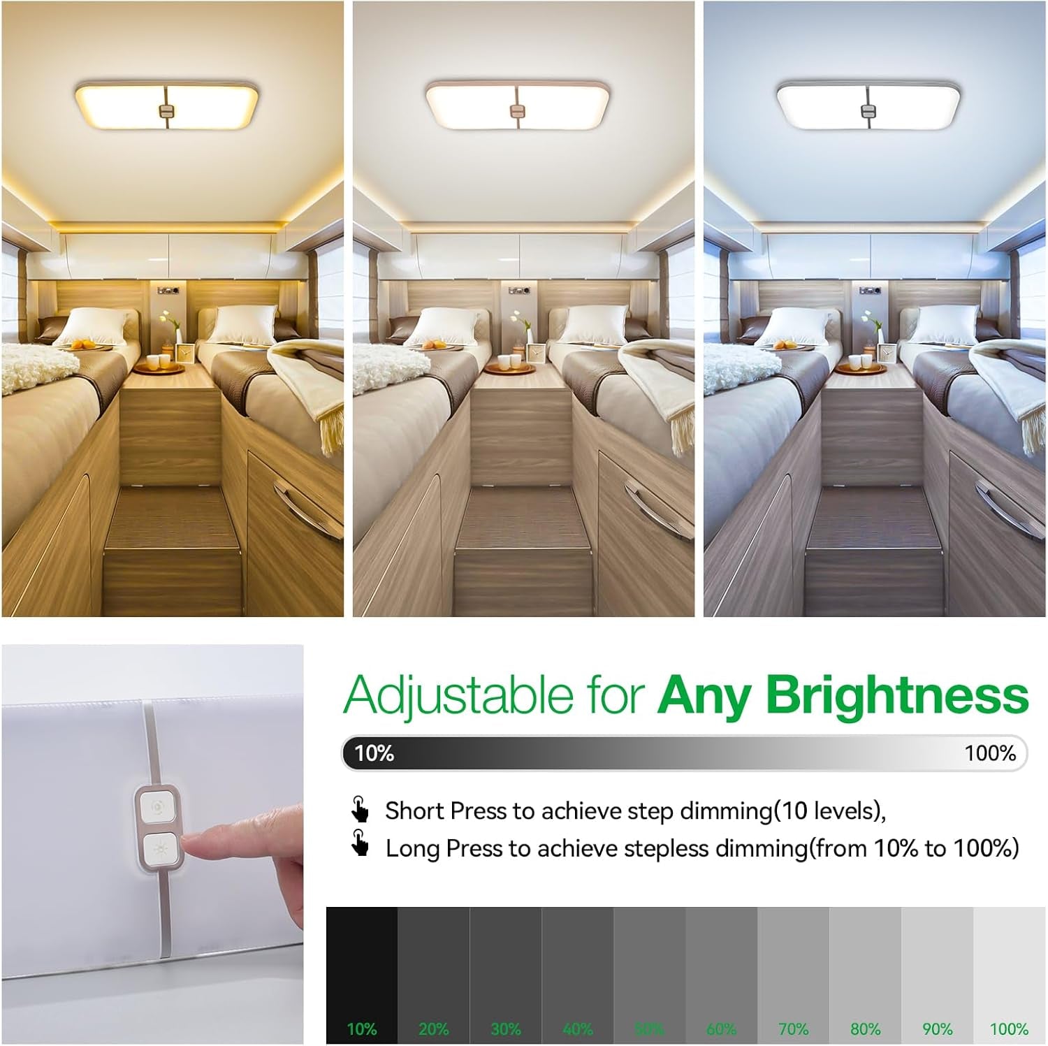 RV Lights Interior, 1800LM 204 Leds Dimmable RV Led Camper Lights Fixtures Interior 12V Volt, 3 Color RV Ceiling Dome Light with Switch for Rv/Camper/Trailer/Boat (Warm+Cool+Natural White)5Pack