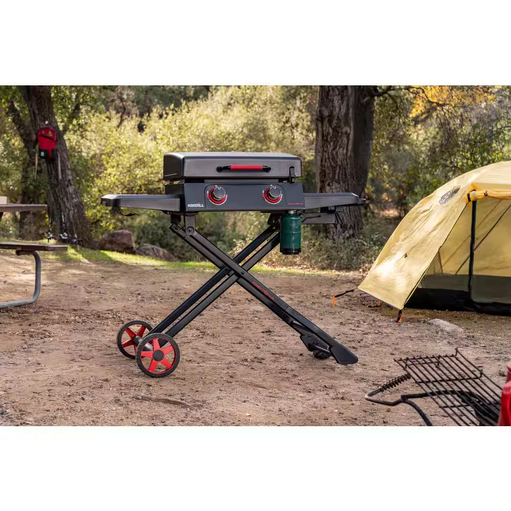 Daytona 2-Burner Propane Gas Grill 21 In. Flat Top Griddle with Foldable Cart in Black