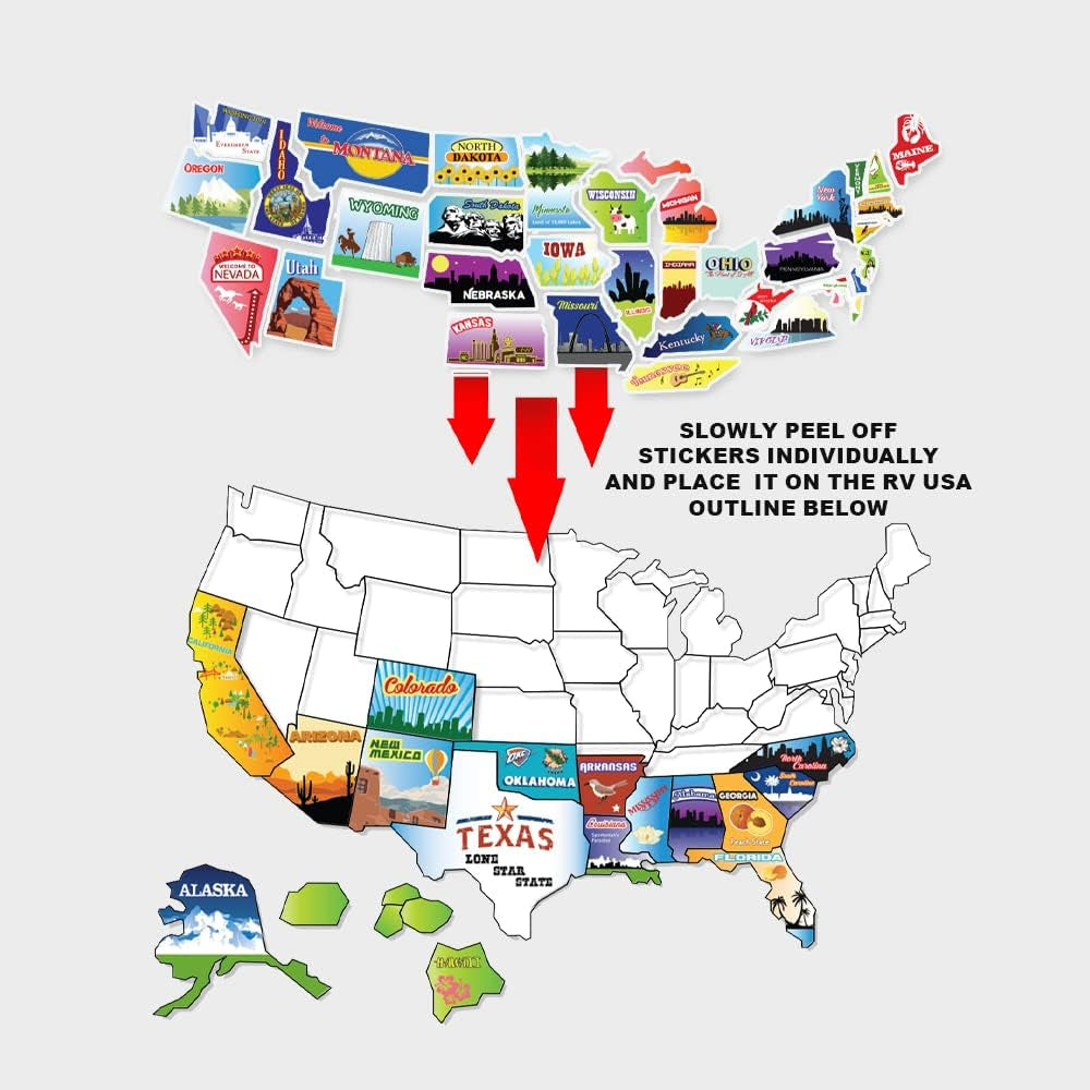 Camper RV Decal Sticker - USA Map for Motorhome Trailer - Camper & RV Accessories - Track States You’Ve Traveled with Our Camper Decal (21" X 15")