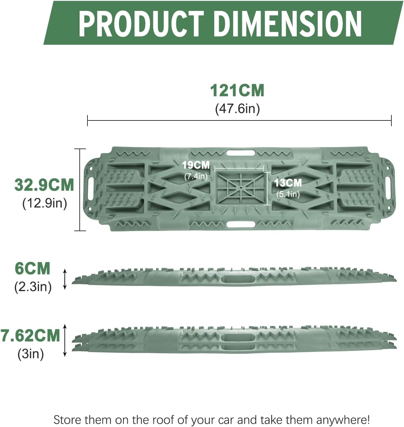 Recovery Traction Boards, Emergency Tracks with Jack Lift Base for Off-Road Sand Mud Snow, 2 Pcs Tire Ladder Mat (Green)