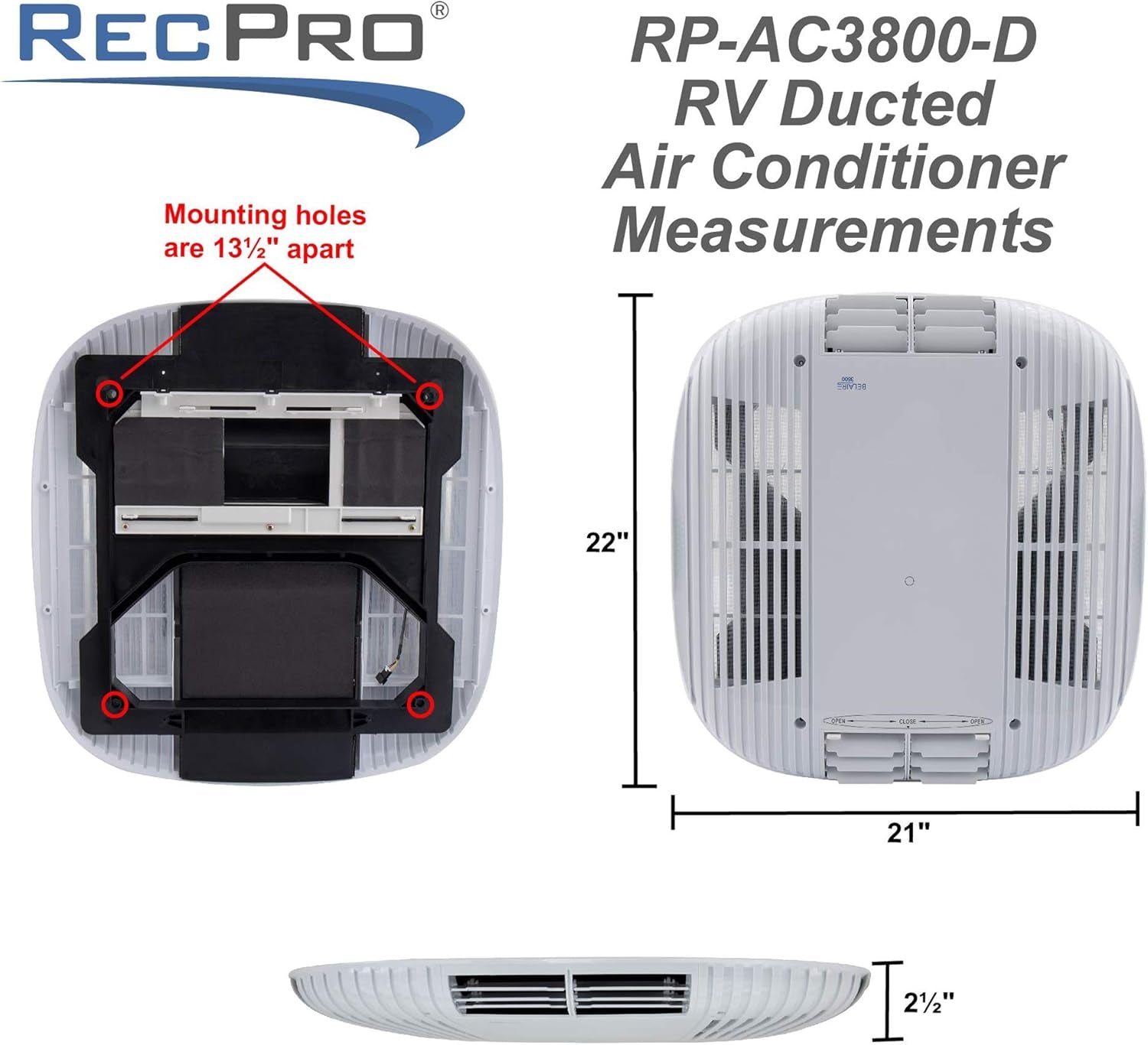 RV Air Conditioner 15K Ducted or Non-Ducted | Quiet AC | 110-120V | Heat Pump and Cooling | Easy Install | All-In-One Unit | for Camper, Fifth Wheel, Food Trucks (Ducted, White)
