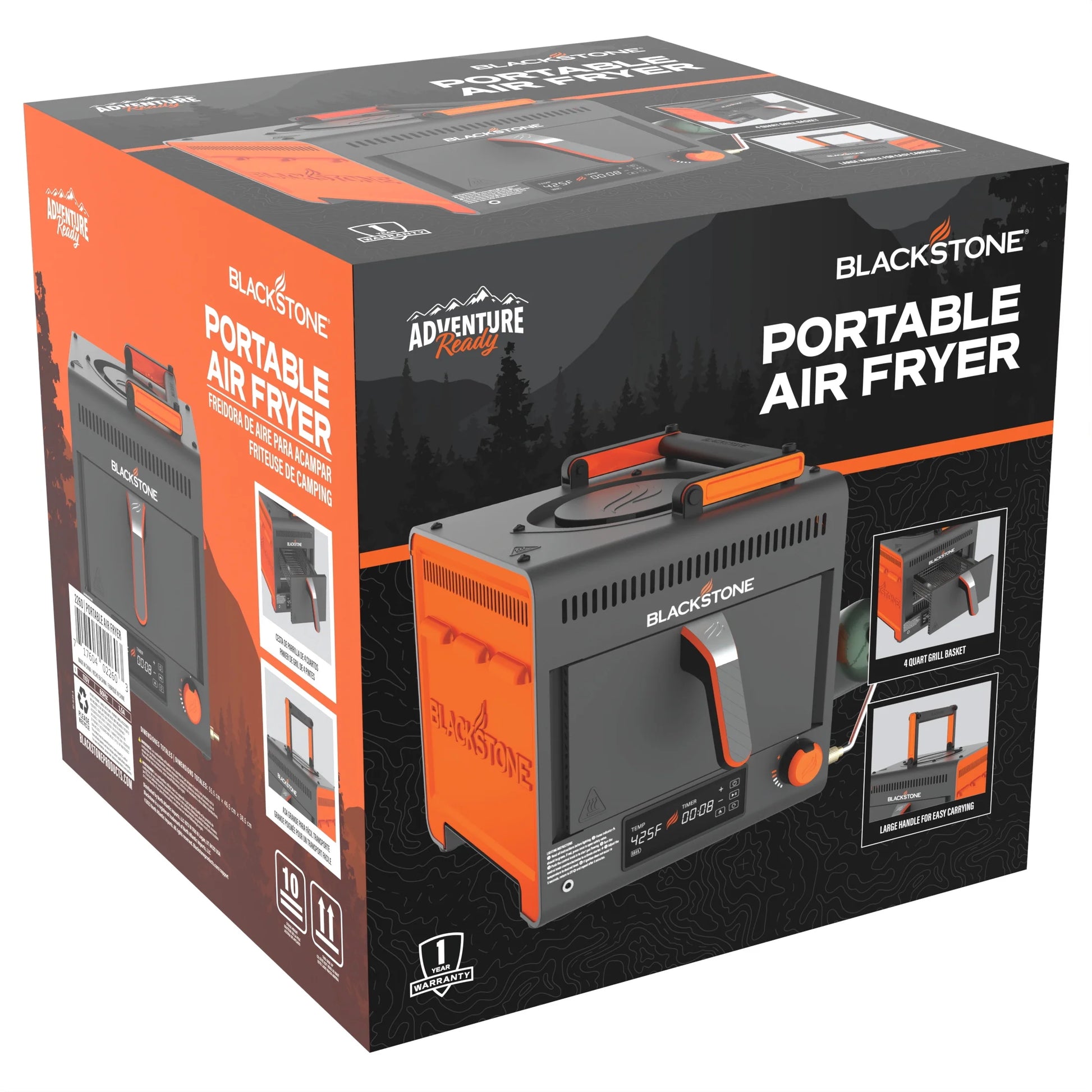 Adventure Ready Portable Propane Air Fryer, 4 Quart, Gray & Orange, 18W, 3Ft Cord
