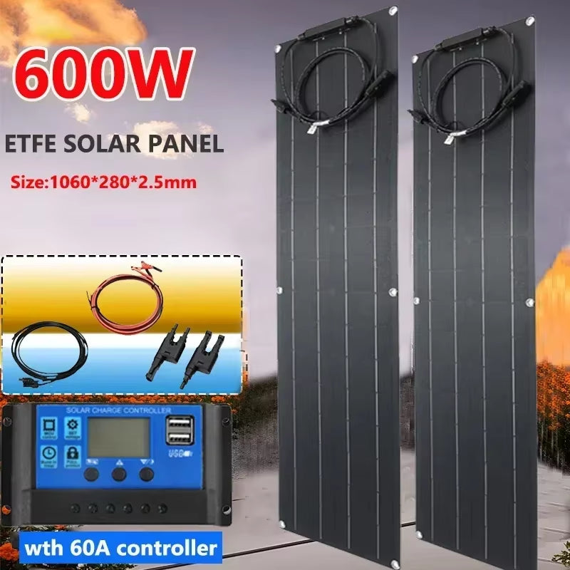 600W 300W Solar Plate Kit Flexible Solar Cells 18V Solar Panel System ...