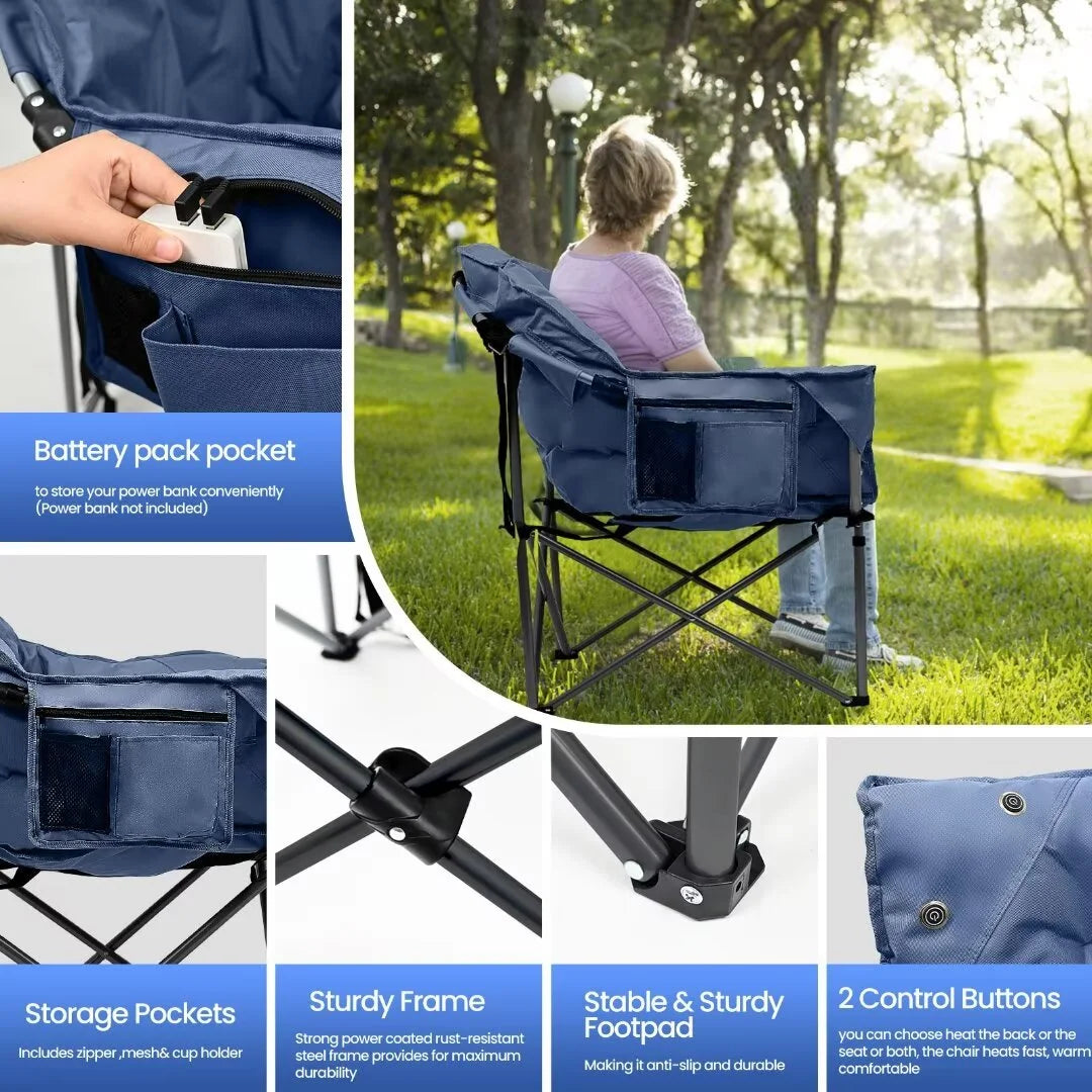 Heated Camping Chair W/Lumbar Support- 10000Mah Power Bank Included, Adults Padded Portable Camping Chair Outdoor Heated Chair, Carry Bag,Teal