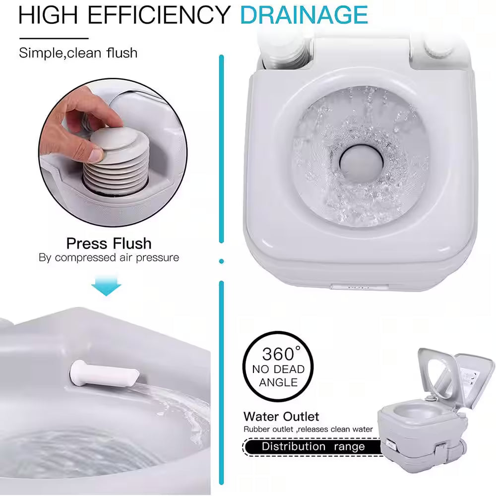 2.6 Gal. Gray Porta Potty Portable Toilet No Leakage Camping RV Outdoor Toilet