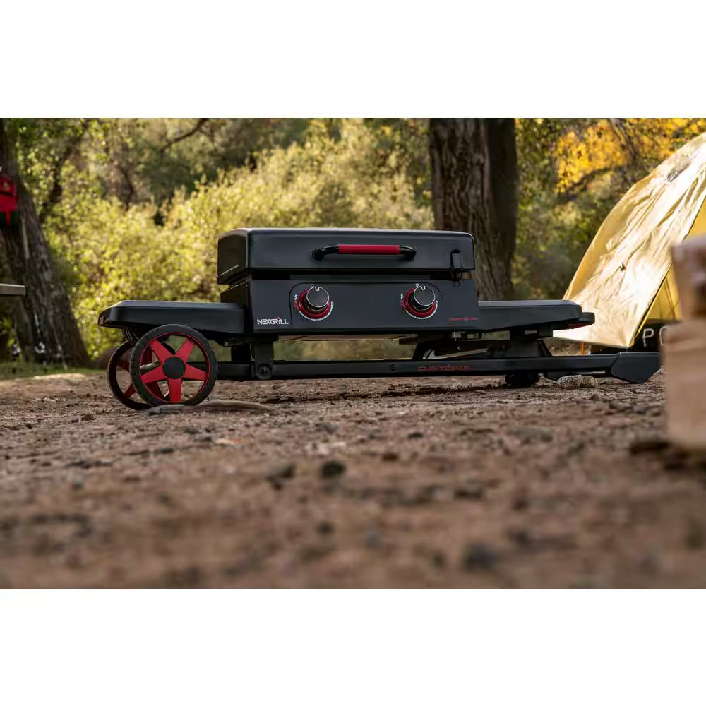 Daytona 2-Burner Propane Gas Grill 21 In. Flat Top Griddle with Foldable Cart in Black