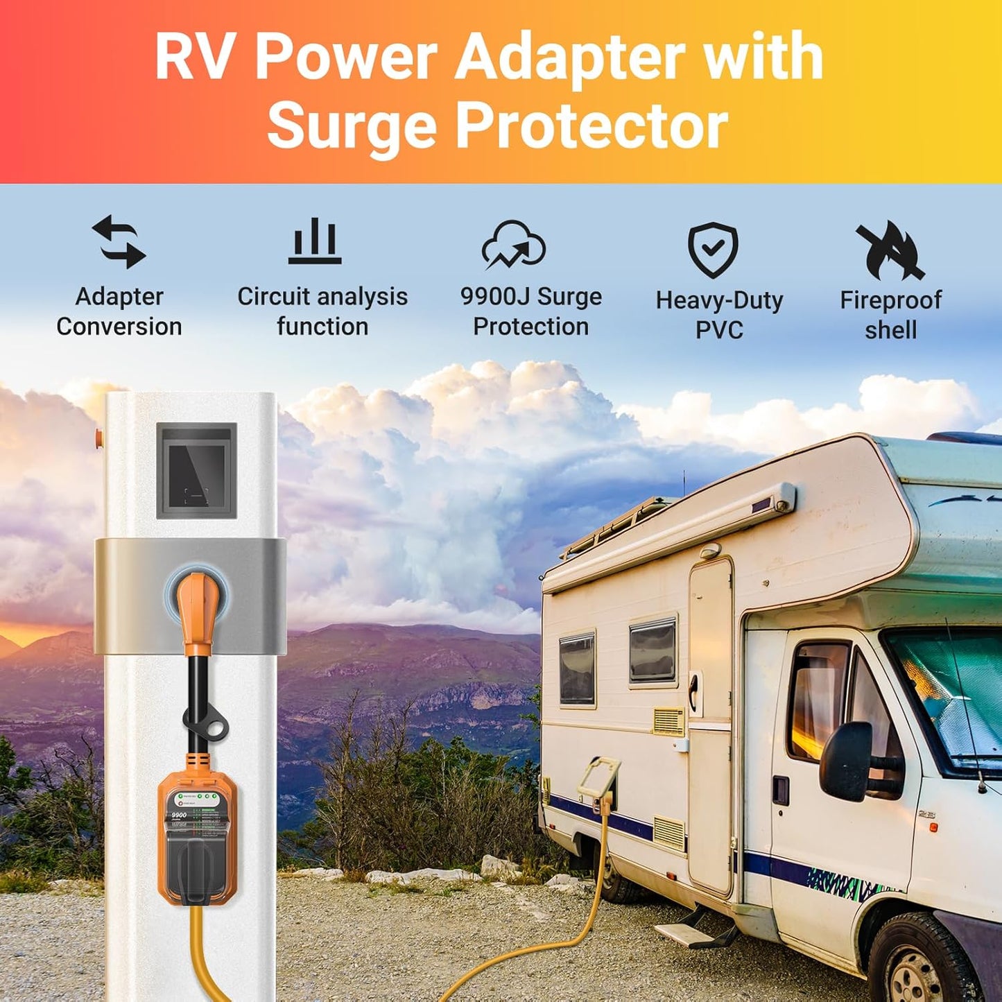 RV Surge Protector 50 Amp Waterproof, RV Circuit Analyzer with Full Electrical Protection, Power Plug Adapter Protectors for 50Amp Camper Travel Trailer Accessories