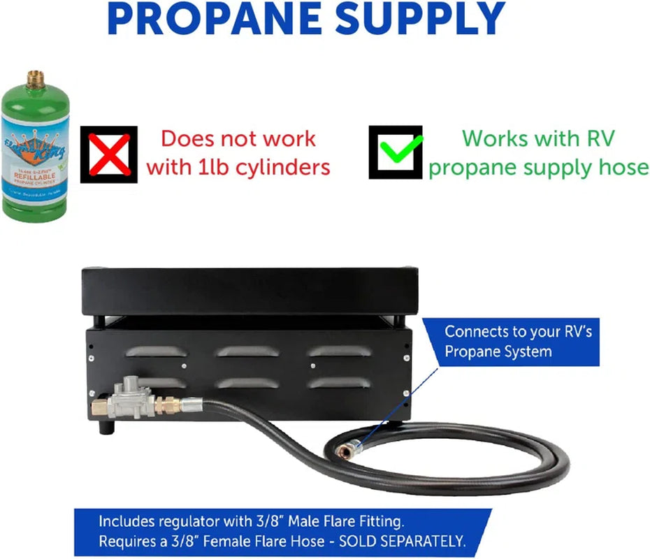 Portable Propane Cast Iron Grill Griddle Tabletop with Regulator for RV Pullout Kitchen