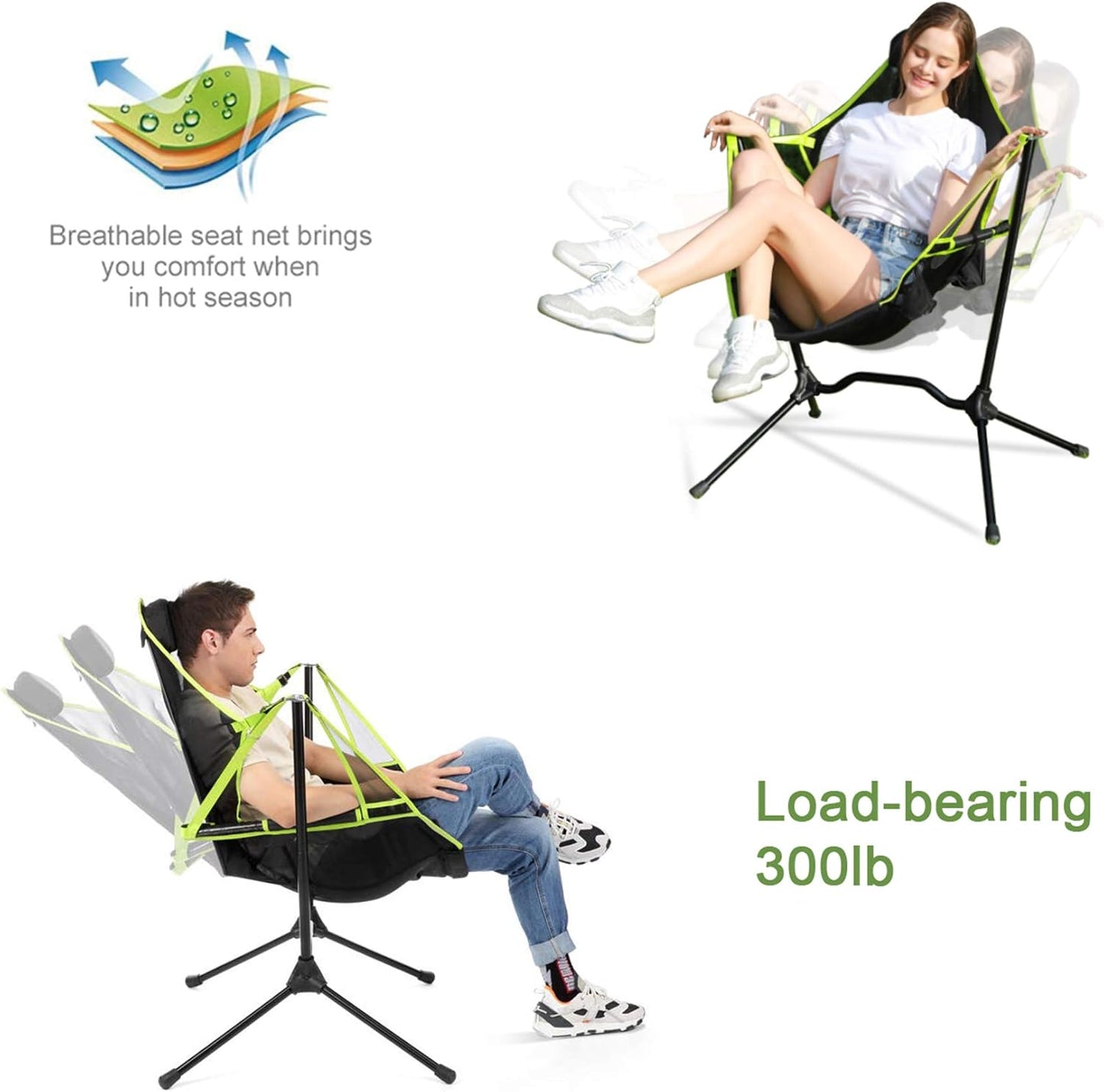 Reclining Camping Chair Portable Heavy Duty Outdoor Folding Camping Chair for Adults Kids,Aluminum Alloy Camping Chair Backrest Folding Swing Chair for Camping,Lawn,Beach,Picnic,Travel,Stargaze